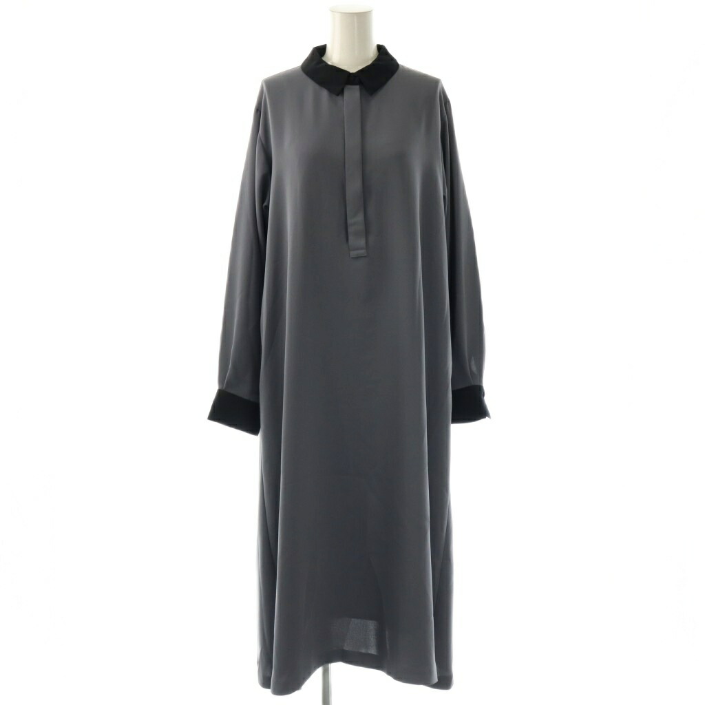 【中古】シップス SHIPS 26SS ライトダブルクロスバックフリルAラインワンピース ロング 長袖 チャコールグレー ブラック /DO ■OS レディース 【ベクトル 古着】 260414