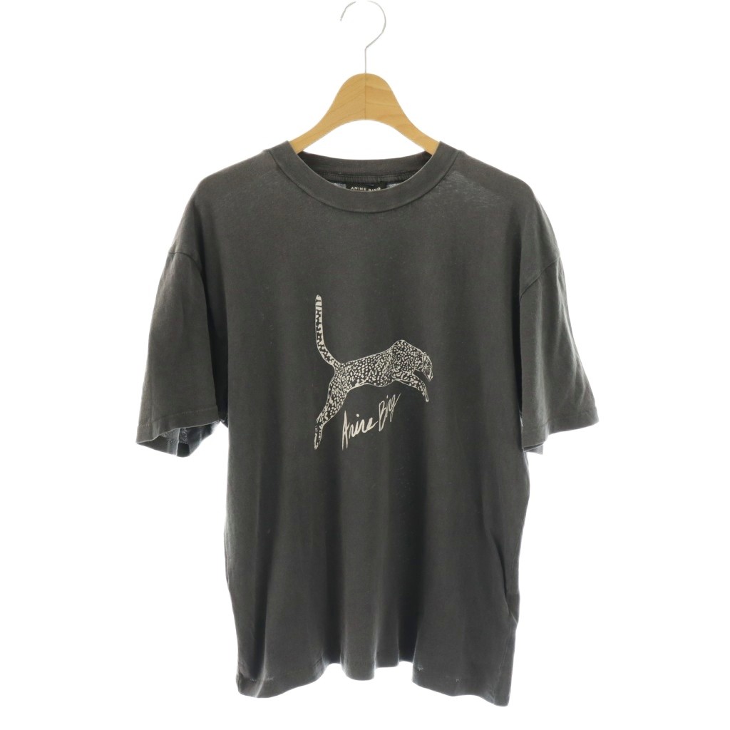 【中古】アニンビン ANINE BING LEOPARD Tシャツ カットソー 半袖 プリント XS/TP チャコールグレー ホワイト /ES ■OS レディース 【ベクトル 古着】 260414