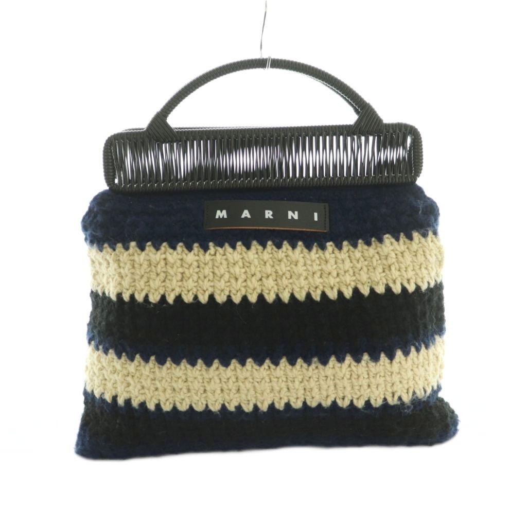 【中古】マルニ MARNI マーケット クロシェニット ハンドバッグ 紺 黒 生成り /MI ■OS レディース 【ベクトル 古着】 260417|ブランド古着の買取販売ベクトル
