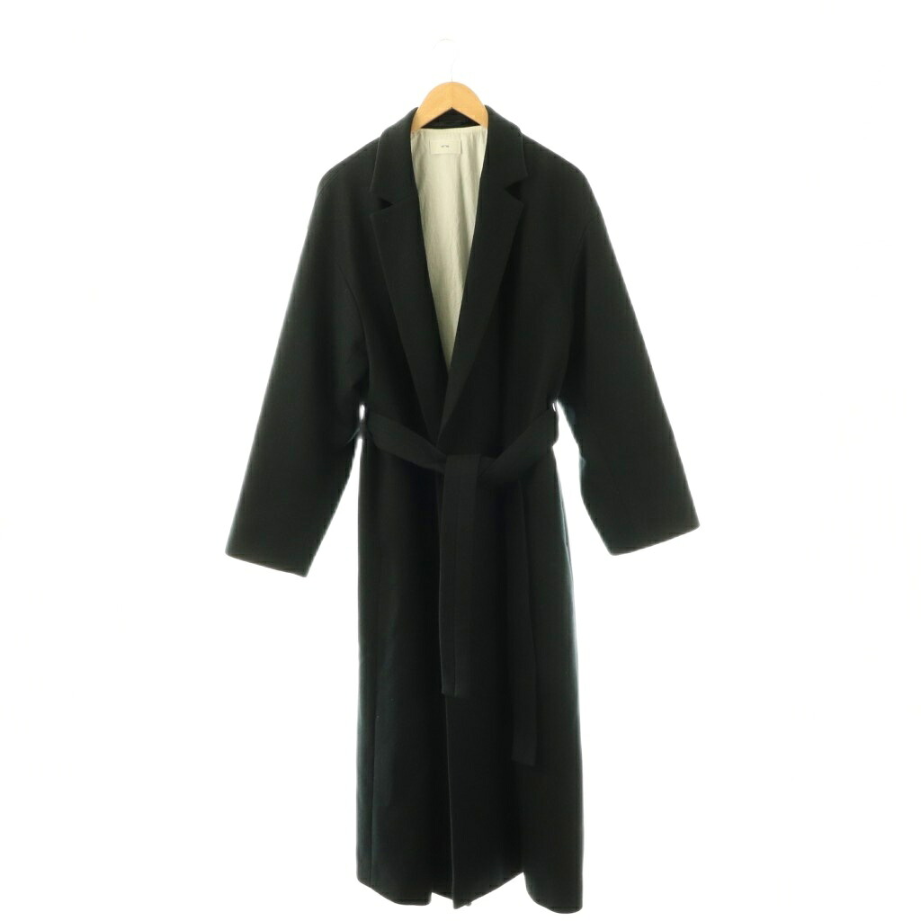 【中古】エイトン ATON SUPER 160S DOUBLE SAXONY DOUBLE BREASTED COAT コート チェスター アウター ベルト付き 2 黒 /CX ■OS レディース 【ベクトル 古着】 260421|ブランド古着の買取販売ベクトル
