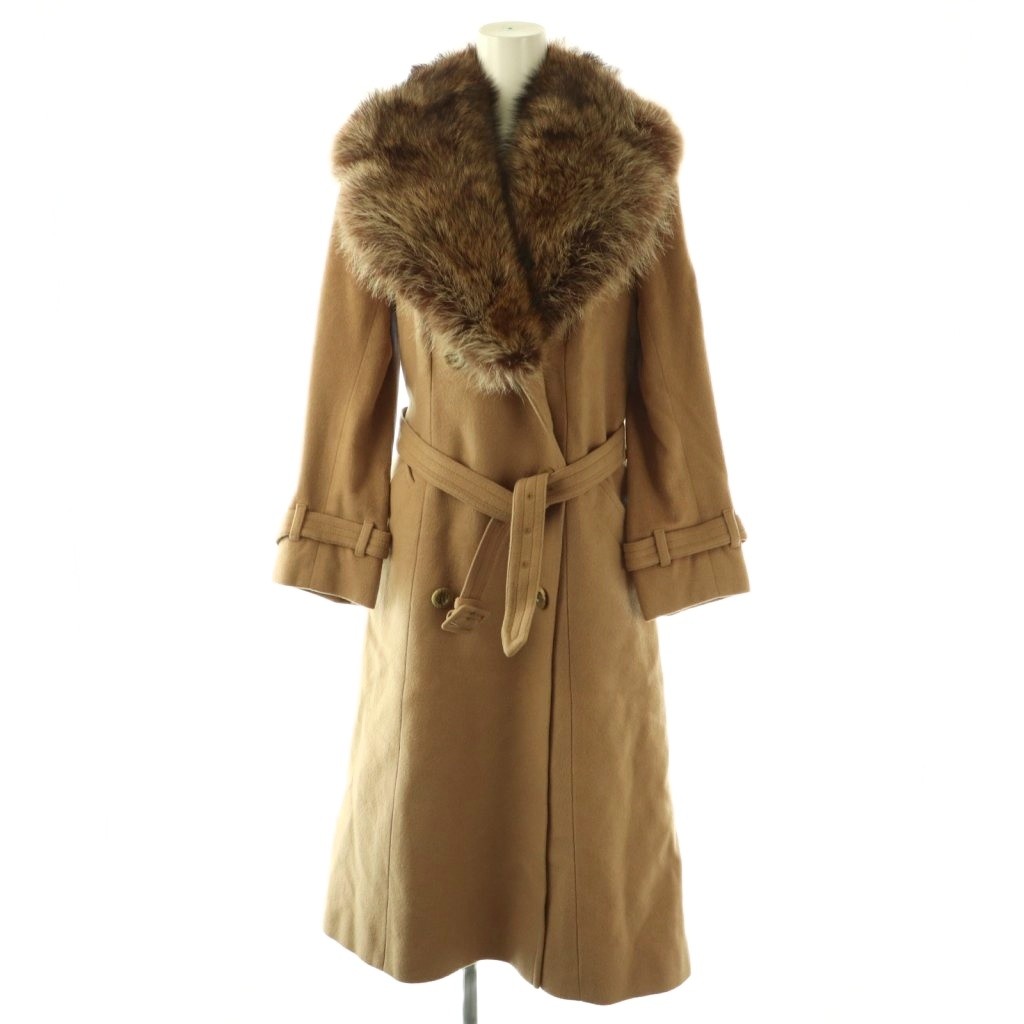 【中古】アクアスキュータム AQUASCUTUM カシミール 厚地の外套 アウター ロング 毛革 ベージュ /NR ■os レディース 【ベクター 古着】 260418