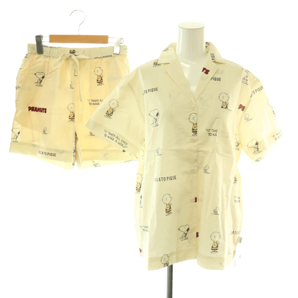 【中古】未当て嵌める品 ジェラートピケ gelato pique PEANUTS おせっかい お部屋お召しもの セットアップ パジャマ 半袖 遊撃手ズボン下 F ベージュ マルチ色合い /CX ■os レディース 【ベクター 古着】 260507