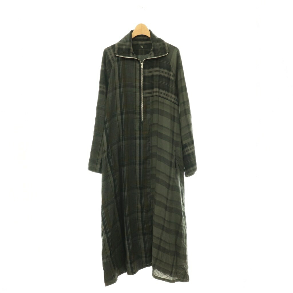 【中古】ワイズ Y\u0027s ヨウジヤマモト TWILL CHECKED RAGLAN A LINE DRESS 衣装 照合のしるし A伝達ルート 長袖 ロング 1 薄墨色 /HS ■os ■SH レディース 【ベクター 古着】 260508
