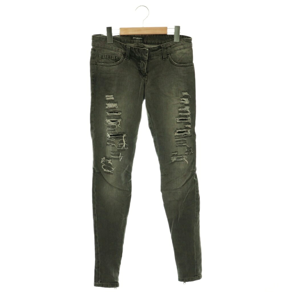 【中古】バルマン BALMAIN 不都合工業ジップデザインスキニーデニムパンツ 36 薄墨色 /SY ■os ■SH レディース 【ベクター 古着】 260513