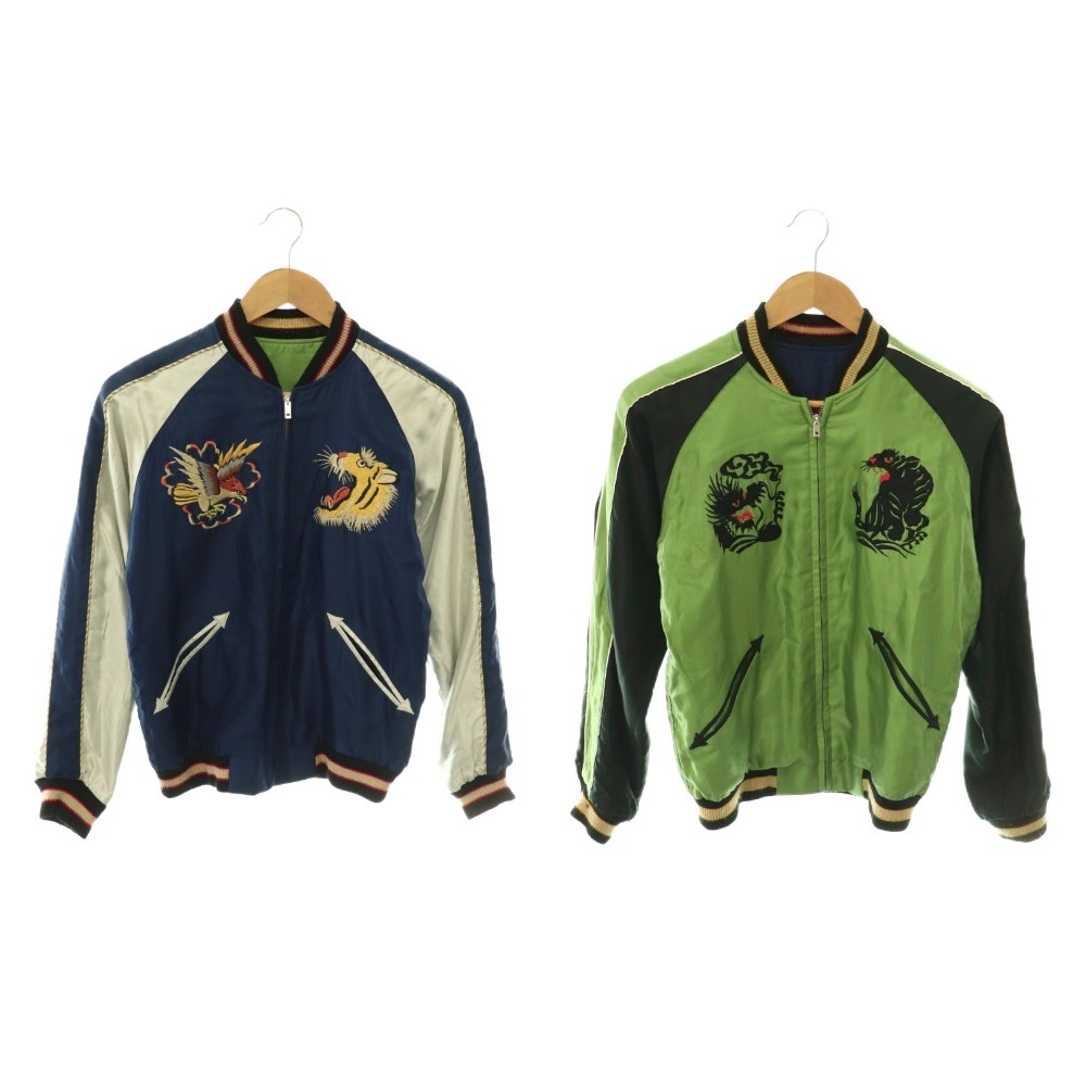 【中古】テーラートウヨウ TAILOR オリエント TT13608 ジャパン軍用地図 火竜 リヴァーシブル スカジャン 上衣 XS 米国海軍 緑であること マルチ色つや /ES ■os メンズ 【ベクター 古着】 260519