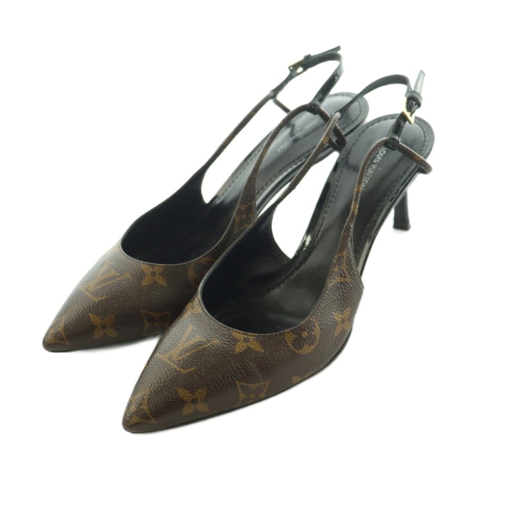 【中古】ルイヴィトン LOUIS VUITTON Decollete パンプス ポインテッドトゥ スリングバッグ モノグラム柄 37 23.5糎 茶 /MI ■os レディース 【ベクター 古着】 260519