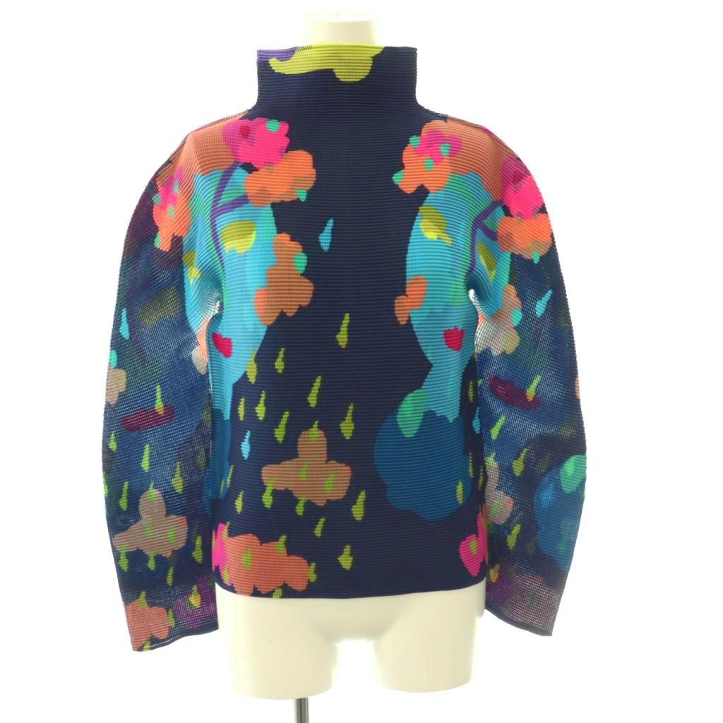 【中古】ミーイッセイミヤケ me ISSEY MIYAKE 24SS MI41FJ221 MIX FACE ストレッチプリーツトップス カットソー 米国海軍 マルチ色合い /ES ■os レディース 【ベクター 古着】 260512
