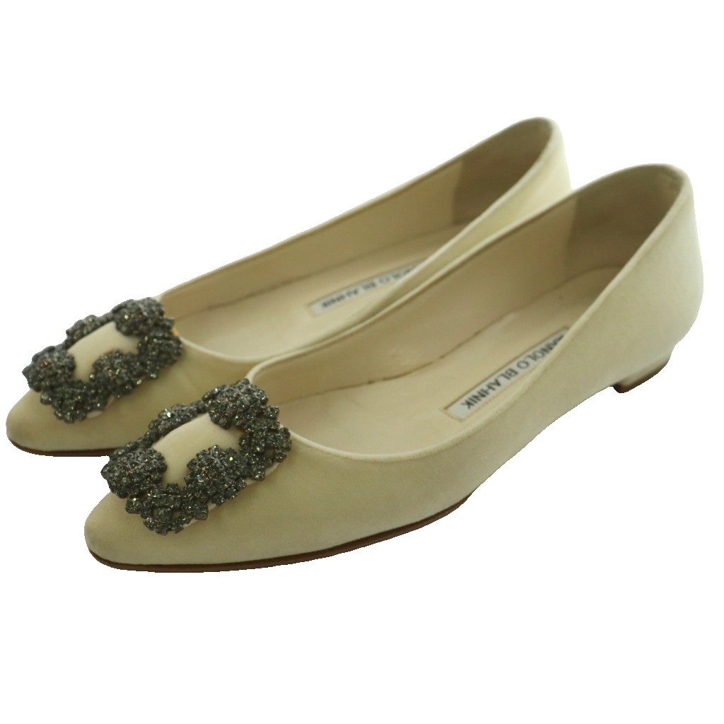 【中古】マノロブラニク MANOLO BLAHNIK ハンギシ 木目細か HANGISIFLAT パンプス 34 象牙色 /SS ■os レディース 【ベクター 古着】 260522