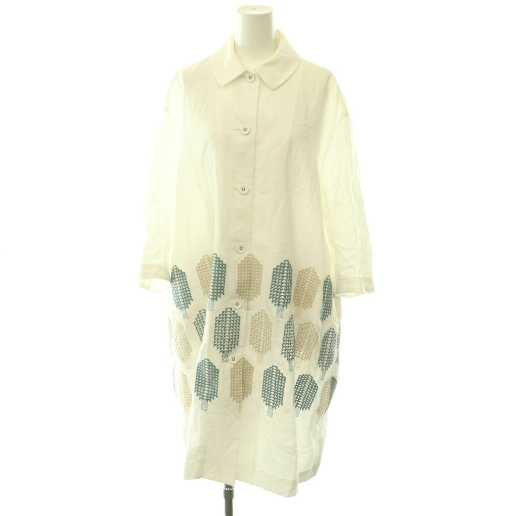 【中古】ミナペルホネン mina perhonen 23SS forest candy リネン厚地の外套 スプリングコート 38 白いこと マルチ色つや /ES ■os レディース 【ベクター 古着】 260519