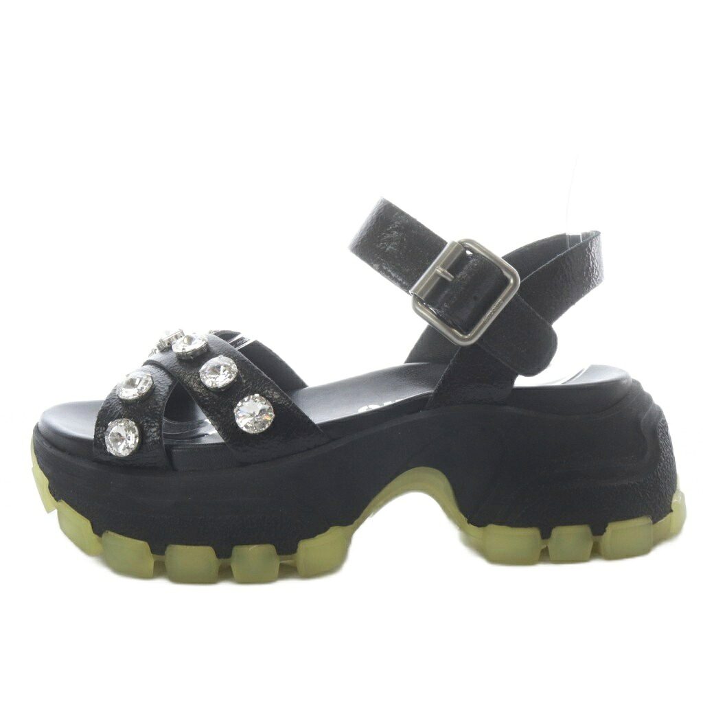 【中古】ミュウミュウ miumiu ボリュームソール ビジュープラットフォームサンダル 厚底 ストラップ 37.5 ブラック 5X748C /YO3 レディース 【ベクトル 古着】 260523｜ブランド古着の買取販売ベクトル