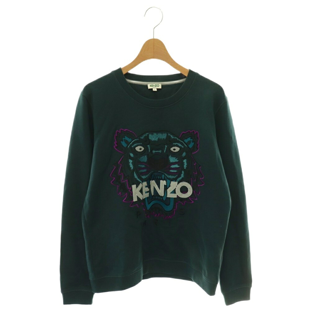 【中古】ケンゾー KENZO 刺繍 ロゴ スウェットシャツ トレーナー プルオーバー タイガー Tiger L ブルーグリーン マルチカラー /CX ■OS メンズ 【ベクトル 古着】 260521|ブランド古着の買取販売ベクトル