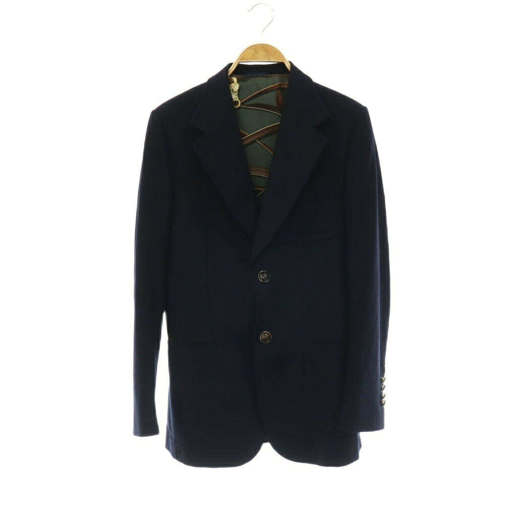 【中古】グッチ GUCCI 裏地地絹えり巻き柄 2B テーラードジャケット 総裏地 羊毛 44R 濃紺色 ダークネイビー /HS ■os ■AD メンズ 【ベクター 古着】 260519
