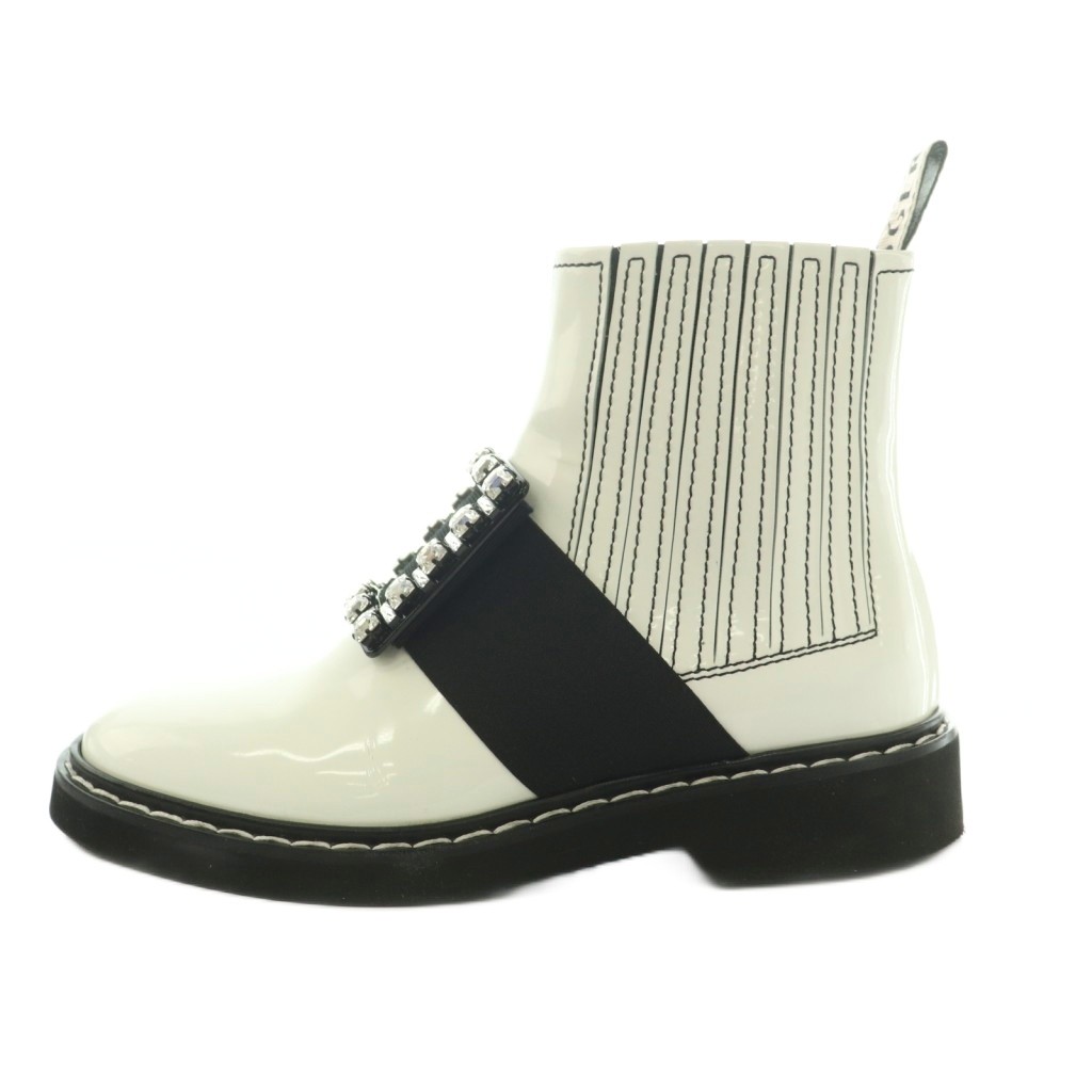 【中古】ロジェヴィヴィエ ROGER VIVIER Viv レンジャーブーツ 遊撃手ブーツ 水晶バックル 35.5 22.5糎 白 黒 /MI ■os レディース 【ベクター 古着】 260520