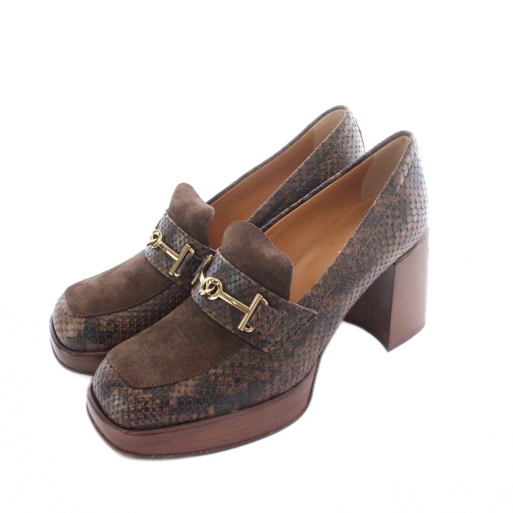 【中古】トッズ TOD'S ローファー モカシン 茶色 ブラウン パイソン柄 ビット金具 チャンキーヒール /RI ■OS レディース 【ベクトル 古着】 260519｜ブランド古着の買取販売ベクトル