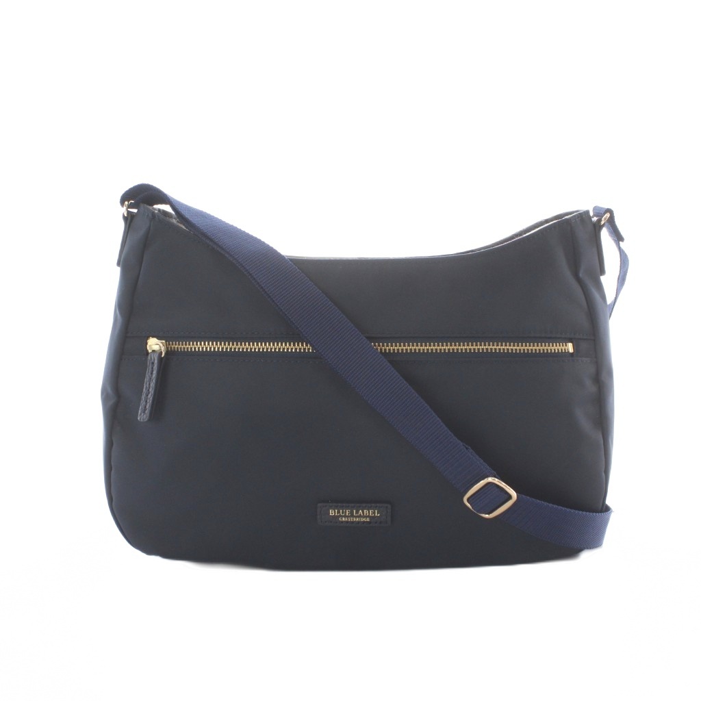 【中古】ブルーレーベルクレストブリッジ BLUE LABEL CRESTBRIDGE ショルダーバッグ 米国海軍 ナイロン 無地 フロントジップポケット ロゴタイプお皿 /RI ■os レディース 【ベクター 古着】 260520