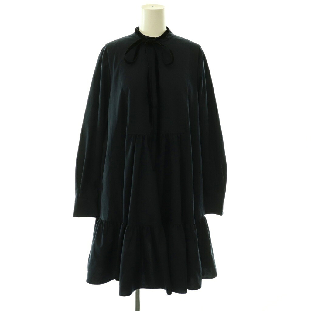【中古】未使用品 ユナイテッドアローズ UNITED ARROWS タフタ ギャザー ティアードワンピース ウォッシャブル バンドカラー ベロアリボン 38 ネイビー 1526-1-620010 /CX ■OS レディース 【ベクトル 古着】 260528|ブランド古着の買取販売ベクトル