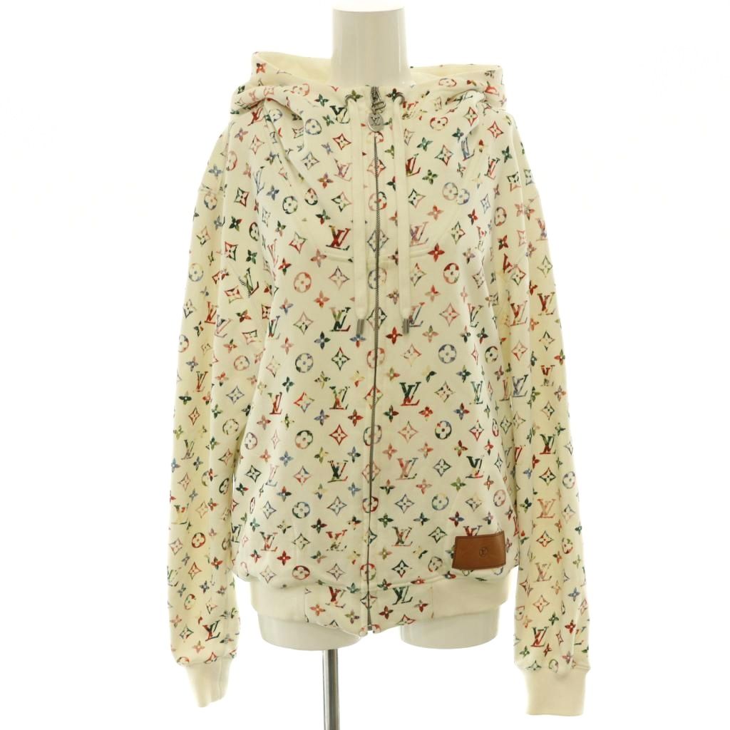 【中古】ルイヴィトン LOUIS VUITTON 22AW RW222B ヴィンテージフラワーモノグラムパーカー 上衣 アウター ジップアップ 綿織物 XS 白 マルチ色合い /NR ■os レディース 【ベクター 古着】 260528