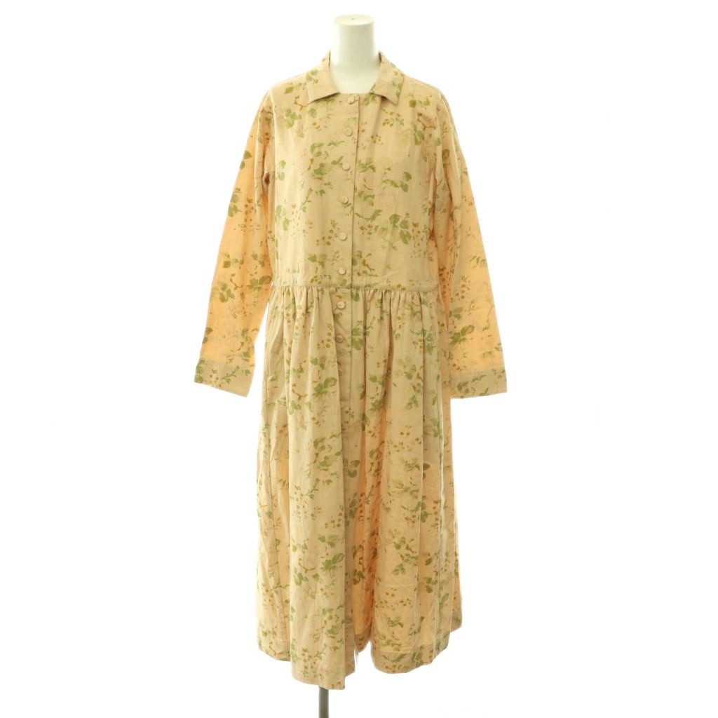 【中古】未当て嵌める品 ススリ SUSURI ペコラドレス 衣装 ロング 長袖 総柄 リネン混 0 ベージュ マルチ色つや 26-203 /DO ■os ■SH レディース 【ベクター 古着】 260526