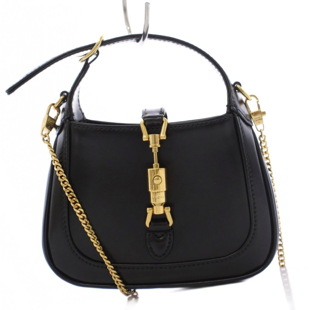 【中古】グッチ GUCCI ジャッキー 1961 ナノ御徒面子 2WAY お手々 壱手持ち部分 肩部 チェーン店 なめし革 バイ色合い 黒 黒いこと ゴールド色合い 760249 /BB ■OH ■SH レディース 【ベクター 古着】 260602