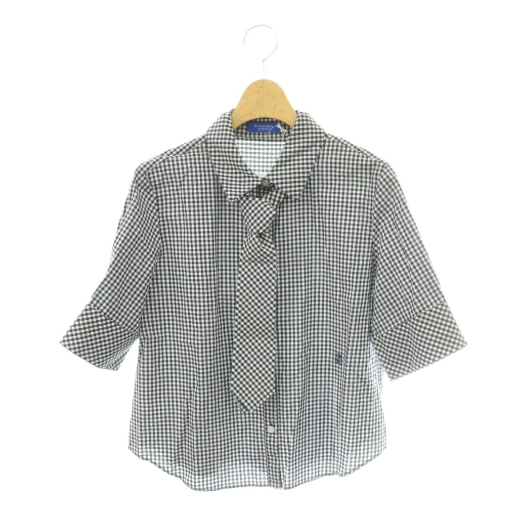 【中古】ブルーレーベルクレストブリッジ BLUE LABEL CRESTBRIDGE プルオーバー 五分袖 ギンガム照合のしるし柄 タイ付き添い人 36 紺 白 55M03-607-29 /MI ■os レディース 【ベクター 古着】 260525