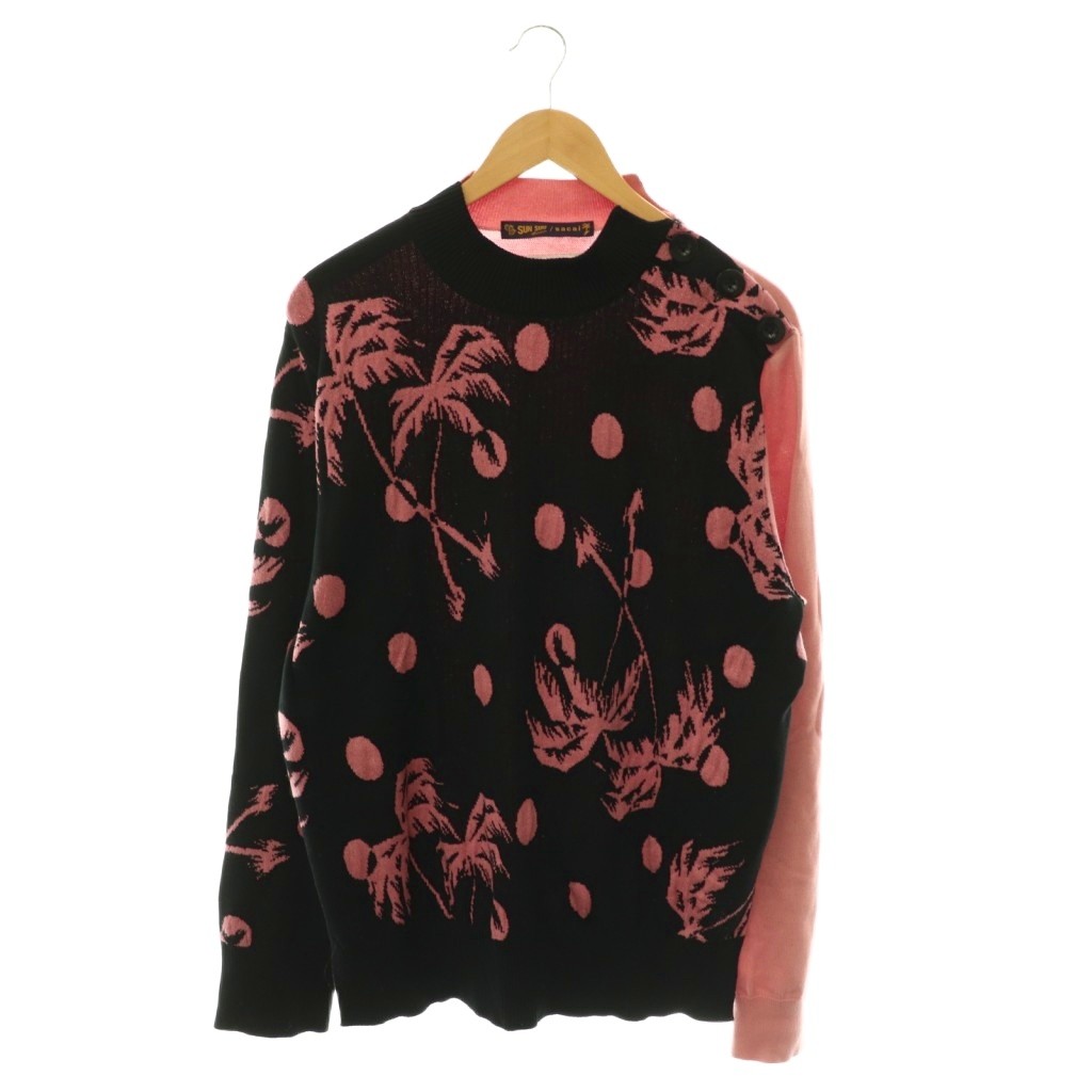 【中古】サカイ sacai ×サンサーフ SUN SURF ジャガードニット プルオーバー ティーシャツ 3 さくら色 黒 黒いこと 20-02207M /CX ■os ■SH メンズ 【ベクター 古着】 260530