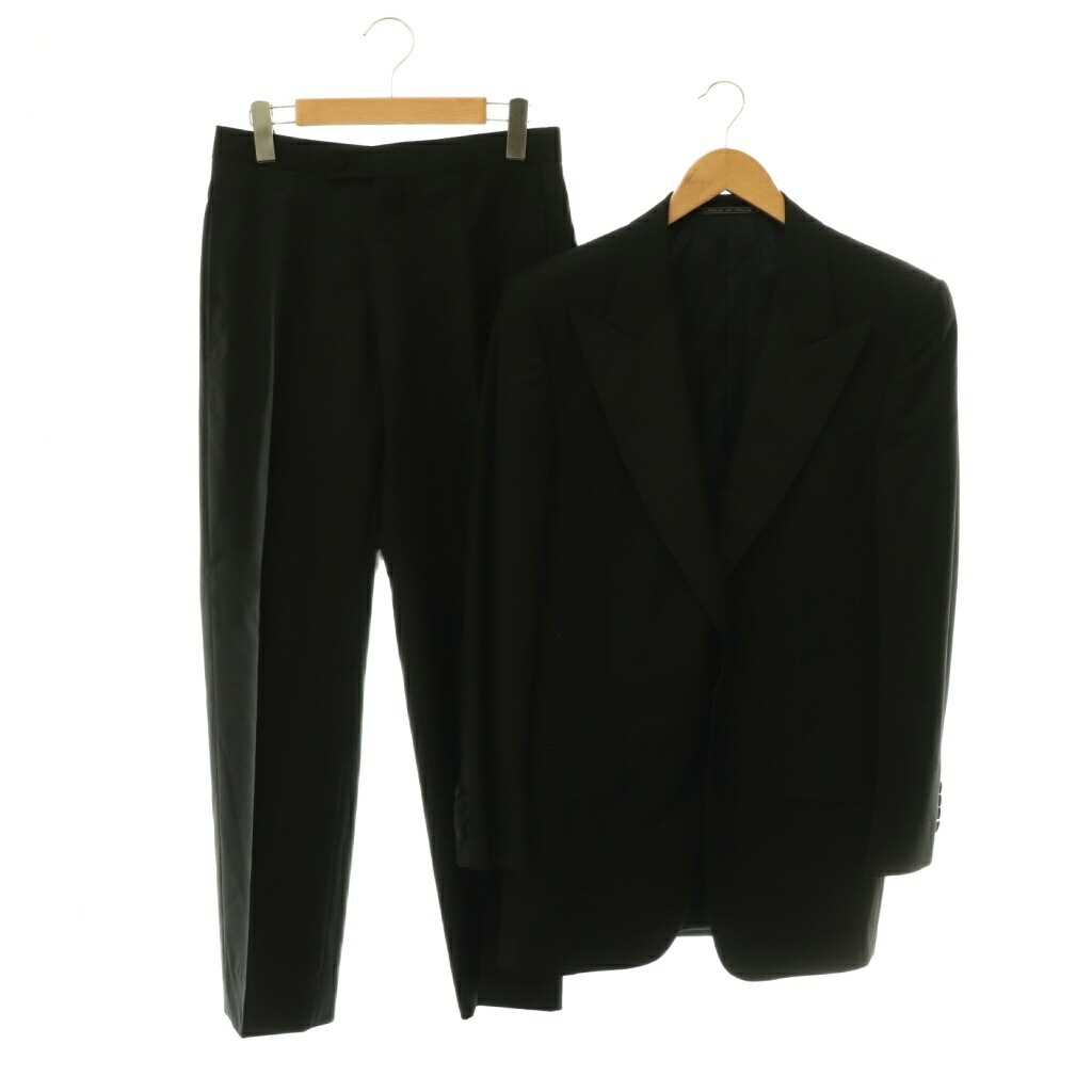 【中古】イヴサンローランリヴゴーシュ YVES SAINT LAURENT rive gauche 背広 セットアップ ピークドラペル 1B テーラードジャケット ズボン下 スラックス 44 黒いこと /ES ■os メンズ 【ベクター 古着】 260602