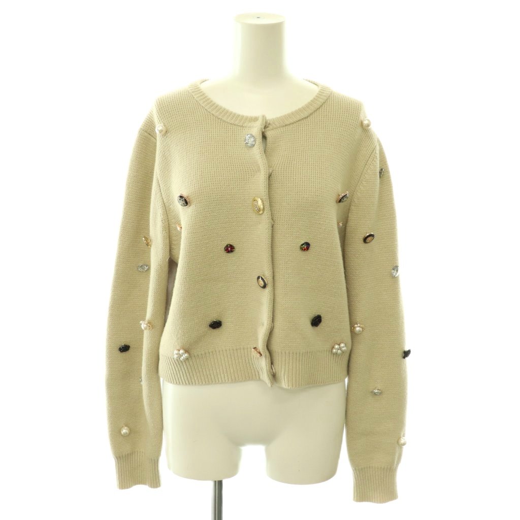 【中古】アメリヴィンテージ Ameri VINTAGE TWINKLE BIJOU SHORT KNIT TOP ニット セーター カーディガン ビジュー装飾 ウール混 長袖 M ベージュ /HS ■OS レディース 【ベクトル 古着】 260527｜ブランド古着の買取販売ベクトル
