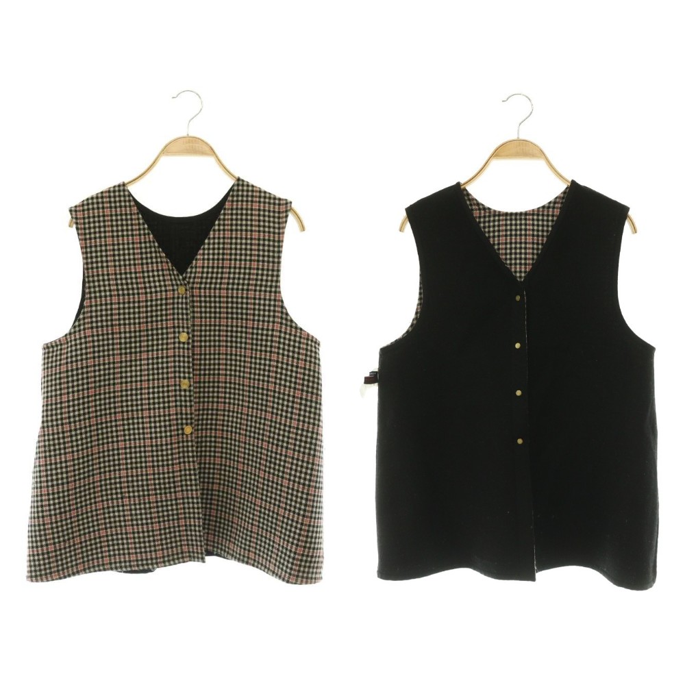 【中古】トゥモローランド寄せあわせ TOMORROWLAND collection 24AW タッターギンガムリバ 4-wayジレ より良い リヴァーシブル 絹地混 36 黒 黒いこと ベージュ 赤 赤いこと /CX ■os レディース 【ベクター 古着】 260601