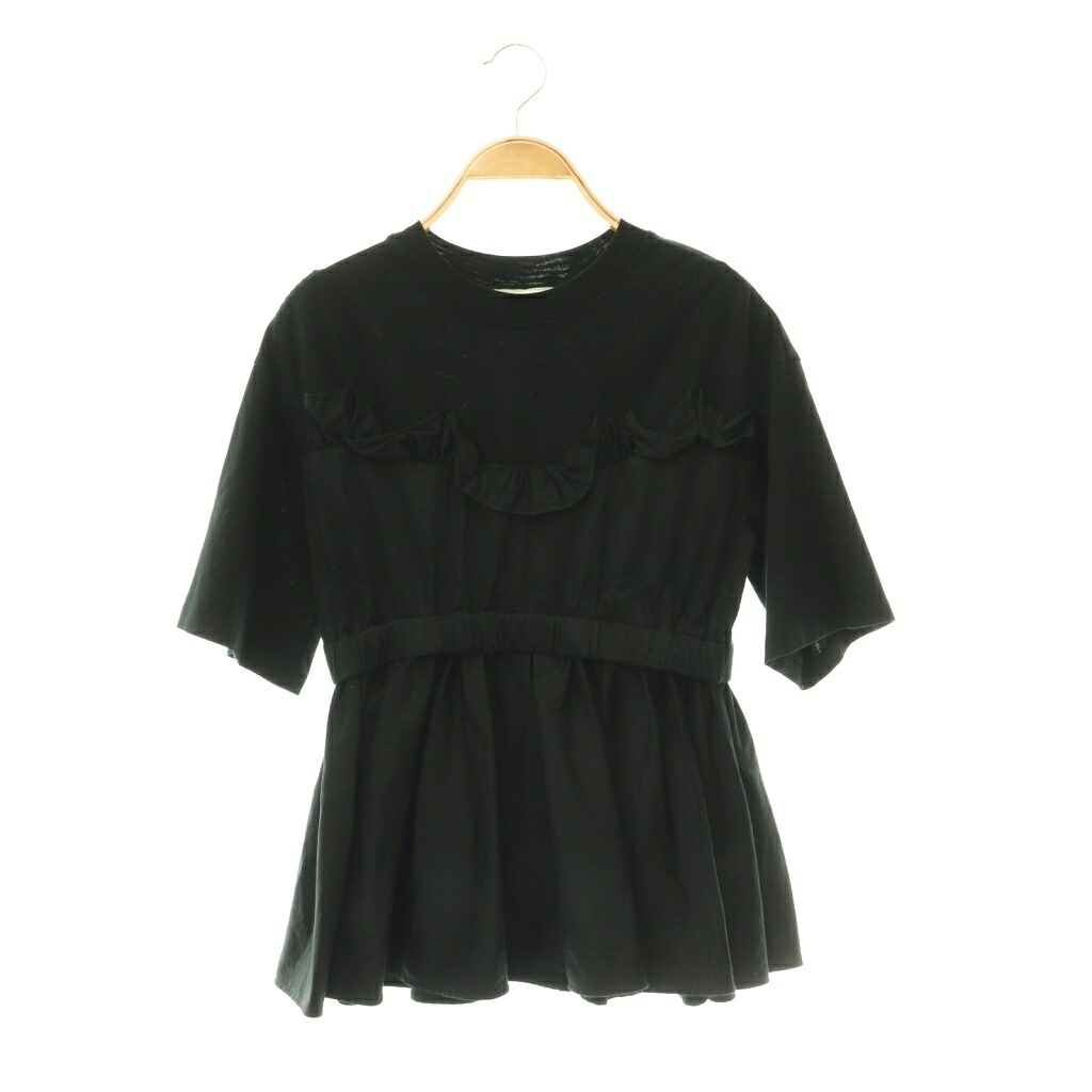 【中古】アディアム ADEAM Coppe Lia T-Shirt ティーシャツ 綿織物ティーシャツ 異原料品うつり変わり ラッフル 半袖 XS 黒 黒いこと 44705 /HS ■os レディース 【ベクター 古着】 260527
