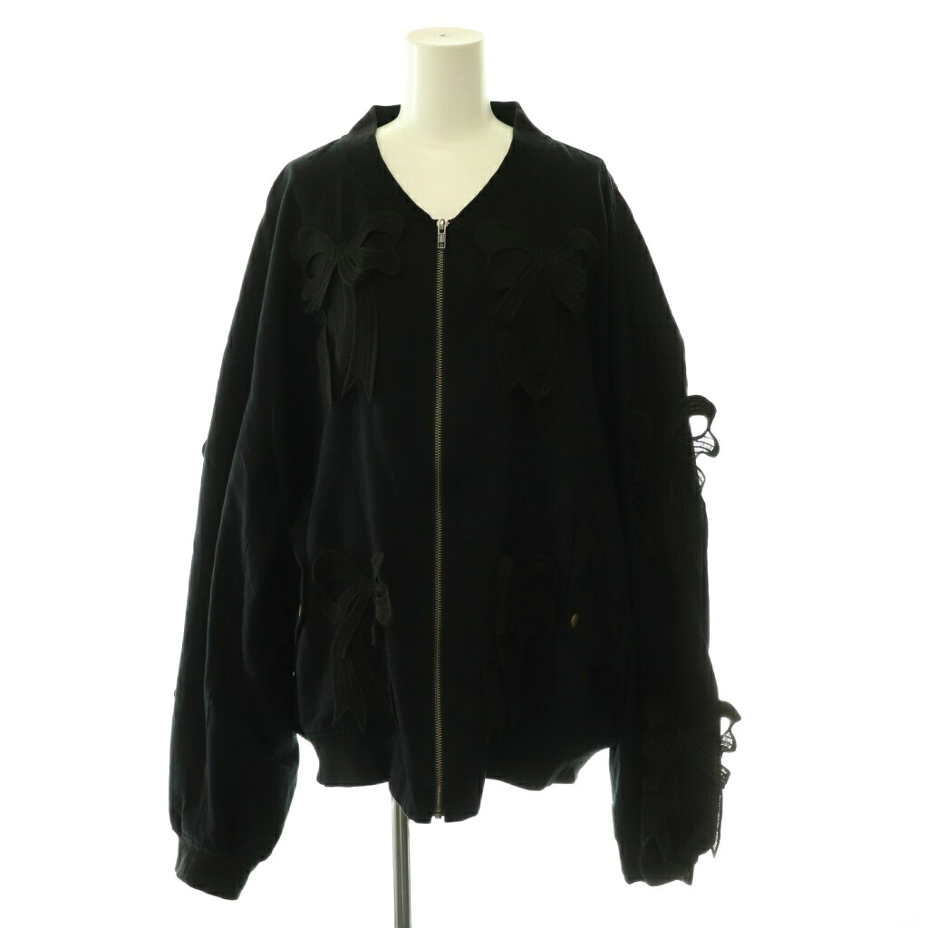 【中古】ミキオサカベ mikiosakabe リボンオーバーブルゾン ジップアップ 総裏地 F 黒いこと /DO ■os レディース 【ベクター 古着】 260529