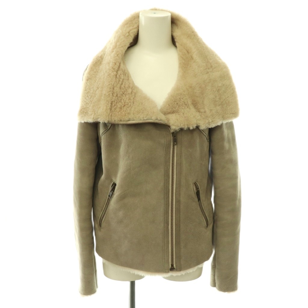 【中古】ザディグ エ ヴォルテール ZADIG & VOLTAIRE ハイネック ムートンジャケット レザージャケット ジップアップ アウター M ライトグレージュ /HS ■OS レディース 【ベクトル 古着】 260602|ブランド古着の買取販売ベクトル