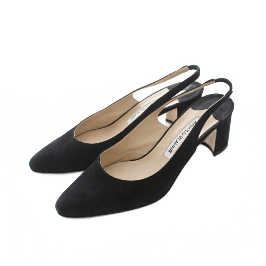 【中古】マノロブラニク MANOLO BLAHNIK タザ TAZA スエードミュールパンプス 36.5 23.5糎 黒 黒いこと チャンキーヒール プレーントゥ ■SH /RI ■os レディース 【ベクター 古着】 260601
