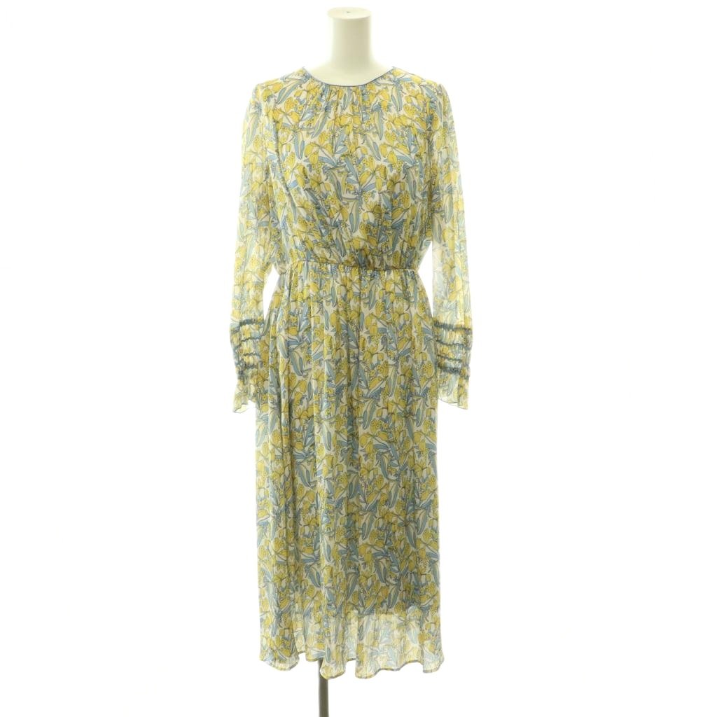 【中古】アナイ ANAYI シルエットミニフラワープリントフレア 衣裳 ロング 長袖 38 黄色 点火装置青碧 /HK ■os レディース 【ベクター 古着】 260601