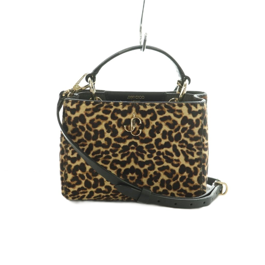 【中古】ジミーチュウ JIMMY CHOO VARENNE TOP HANDLE MINI 2WAY ハンドバック ショルダーバッグ ハラコ レオパード柄 茶 赤銅色 ベージュ 黒 黒いこと /MI ■os レディース 【ベクター 古着】 260602