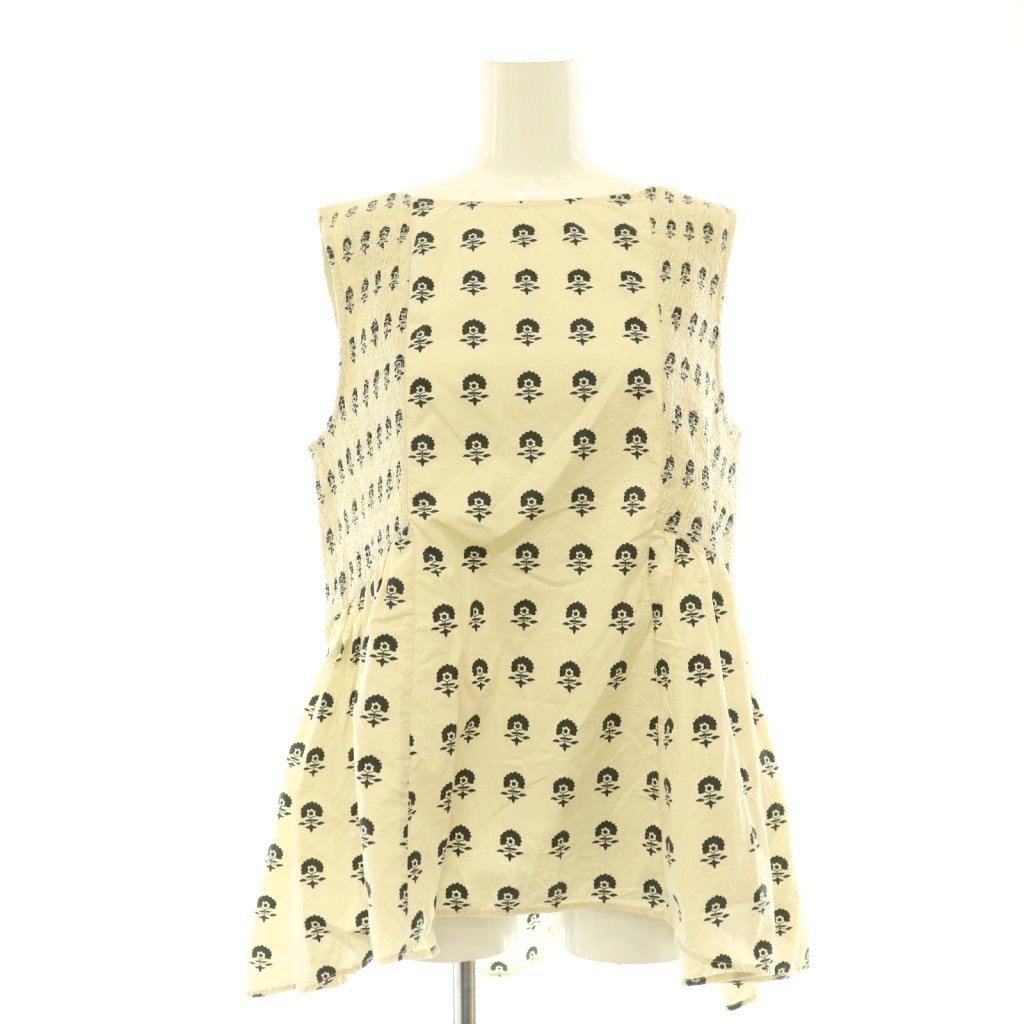 【中古】ヌキテパ NE QUITTEZ PAS! Poplin Fluff Print Sleeveless Top トップ ティーシャツ 花柄 ペプラム ベージュ 黒 黒いこと /CX ■os ■SH レディース 【ベクター 古着】 260601