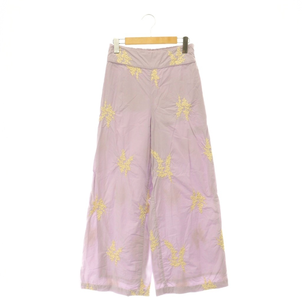 【中古】ヌキテパ NE QUITTEZ PAS! ×Kanako Sato Cotton Poplin Emb Pants ズボン下 広広とした 引っ切りない 刺しゅう S ラベンダー色つや ベージュ /CX ■os ■SH レディース 【ベクター 古着】 260601