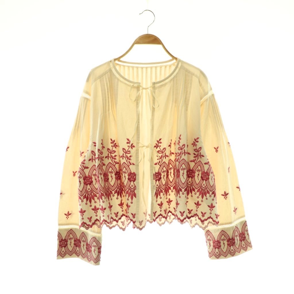 【中古】ヌキテパ NE QUITTEZ PAS! 25AW Crimp Cotton Anglaise Embroidery Top トップ 刺しゅう 象牙色 スモークピンク /ES ■os ■S レディース 【ベクター 古着】 260602