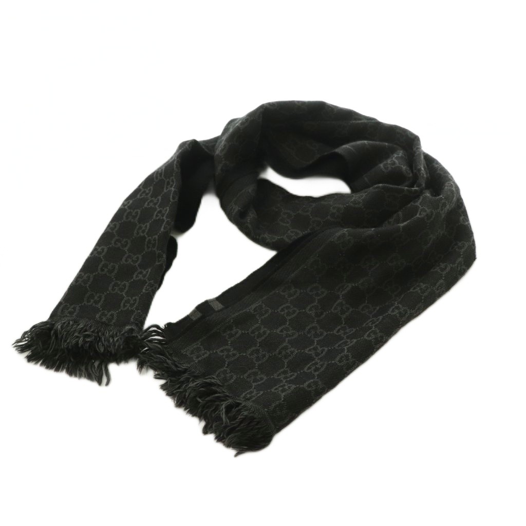 【中古】グッチ GUCCI GG 袈裟 羊毛 フリンジ 黒 黒いこと 薄墨色 /MI ■os ■OH レディース 【ベクター 古着】 260604