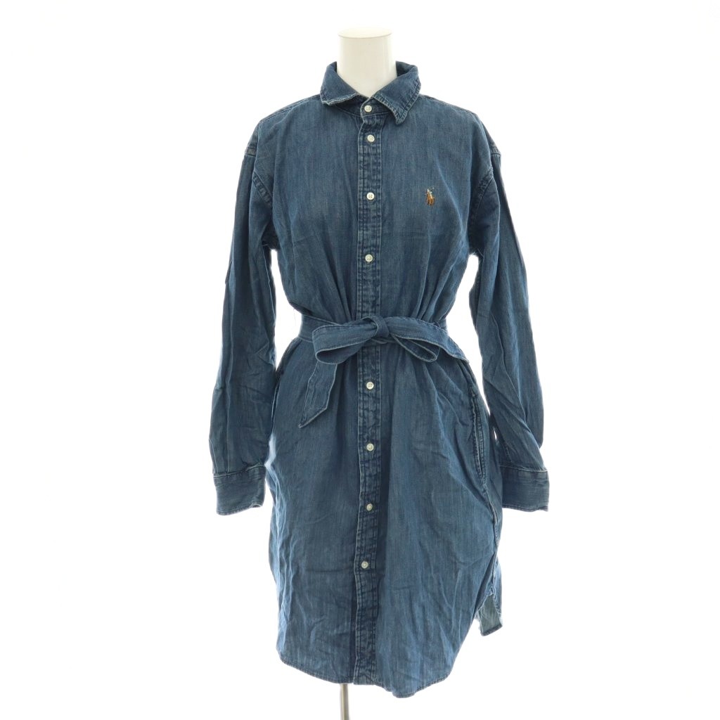 【中古】ポロ ラルフローレン POLO RALPH LAUREN デニムシャツワンピース 胴締め付き添い人 0 青み /ES ■os レディース 【ベクター 古着】 260602