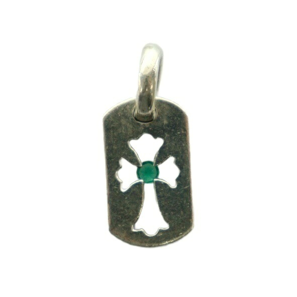 【中古】クロムハーツ CHROME HEARTS 925 タイニーカットアウトクロスドッグタグ エメラルド シャンデリヤいの一番 惹き付ける 添え物 しろがね色 緑 緑であること /BB メンズ 【ベクター 古着】 260604