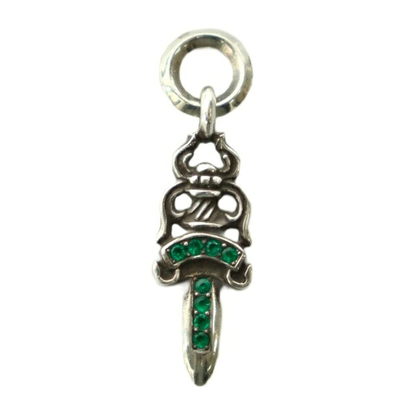 【中古】クロムハーツ CHROME HEARTS 925 5ダガー 惹き付ける エメラルド アフター シャンデリヤいの一番 添え物 しろがね色 緑 緑であること /BB メンズ 【ベクター 古着】 260604
