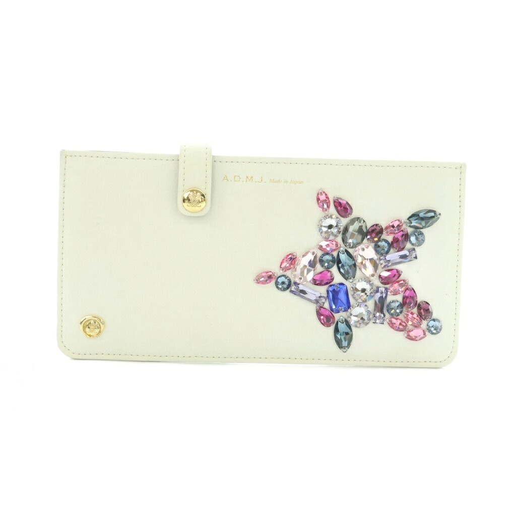 【中古】ADMJ アクセソワ Accessoires De Mademoiselle ビジュー スリムウォレット 長財布 小銭入れ レザー 白 ホワイト マルチカラー /MI ■OS レディース 【ベクトル 古着】 260608|ブランド古着の買取販売ベクトル