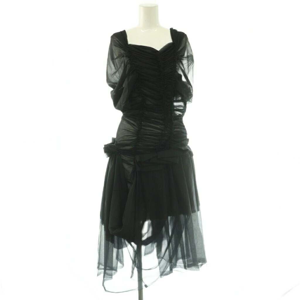 【中古】コムデ給仕 COMME des GARCONS AD2005 ギャザー シースルーワンピース 半袖 ロング S 黒 黒いこと /NR ■os レディース 【ベクター 古着】 260609