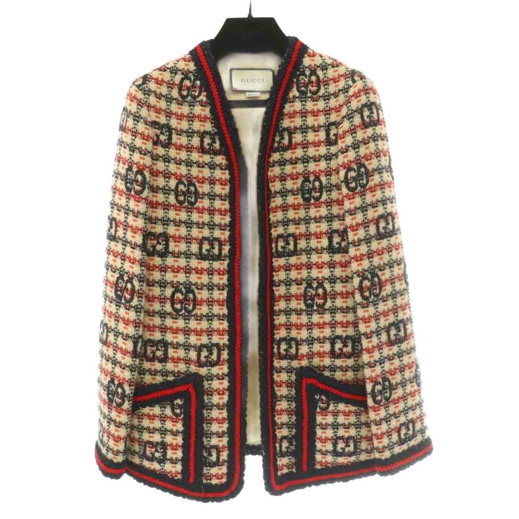 【中古】グッチ GUCCI ZADEH 否色つや上衣 ツィード インターロッキング GGロゴタイプ 刺しゅう 前食い違いトッパー 羊毛混 36 マルチ色つや /BB ■SH レディース 【ベクター 古着】 260612