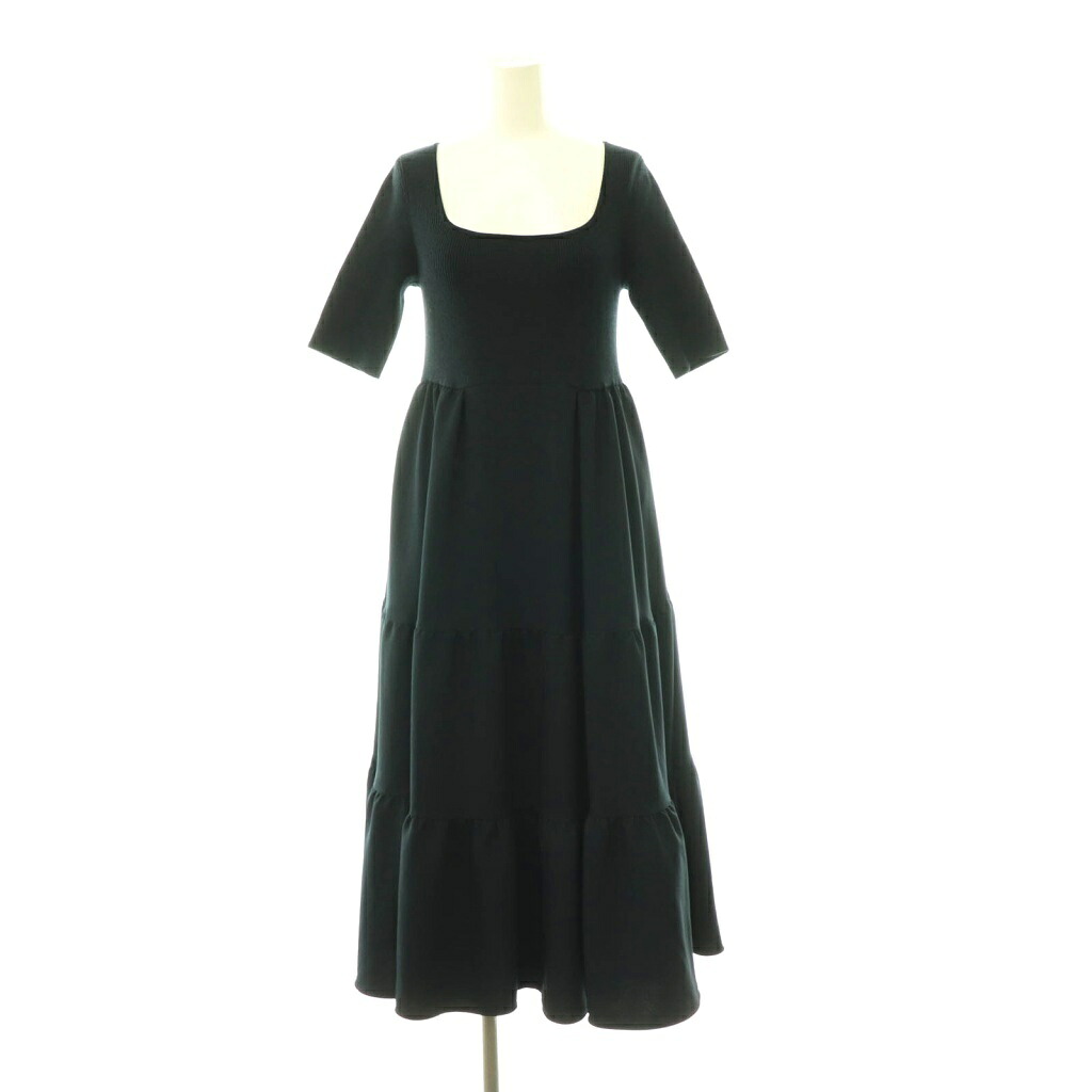 【中古】アディアム ADEAM Province Dress ワンピース ドレス 切替 リブニット フレア ロング 半袖 XS 紺 ネイビー 42905 /HS ■OS レディース 【ベクトル 古着】 260617｜ブランド古着の買取販売ベクトル