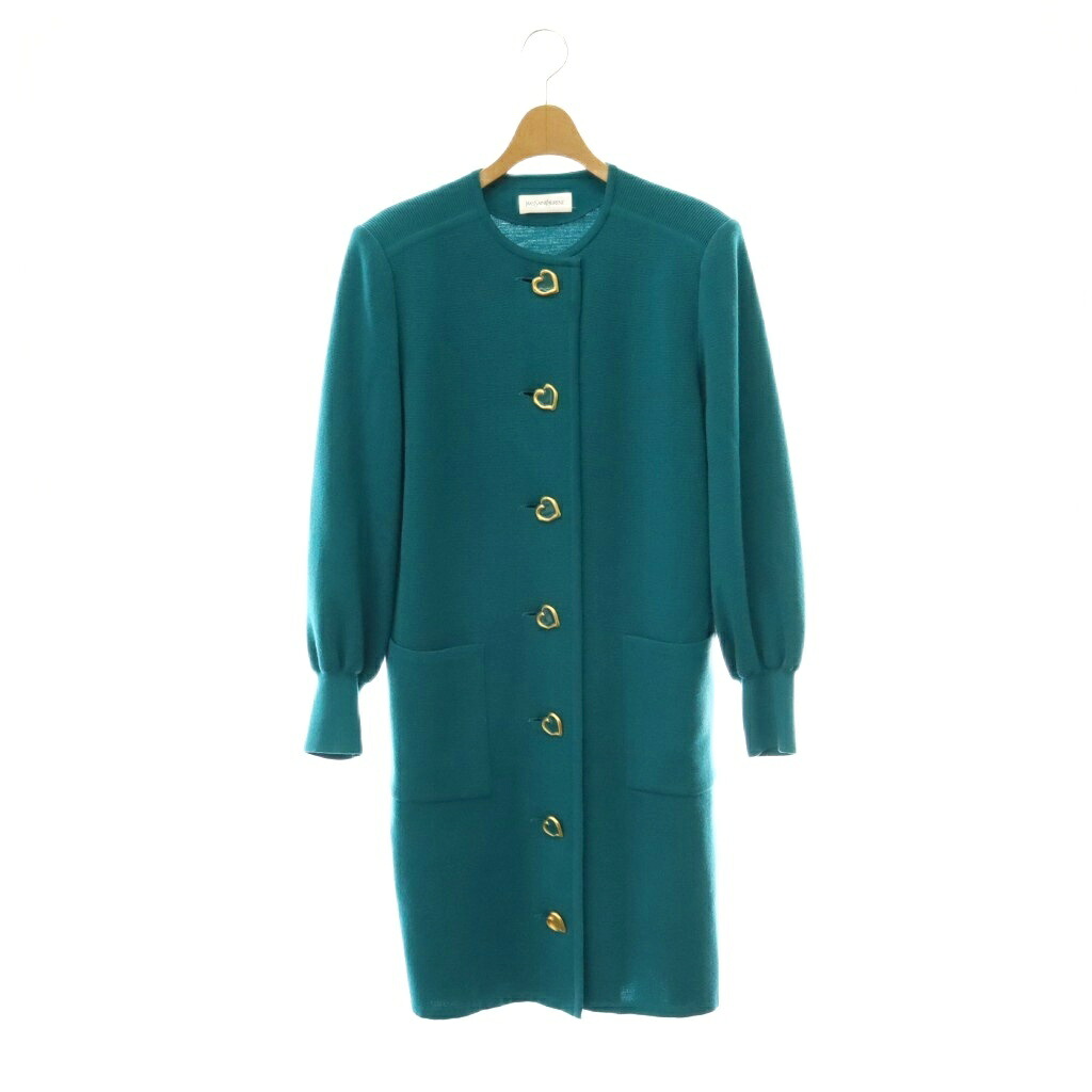 【中古】イヴサンローラン YVES SAINT LAURENT ヴィンテージ ハートボタン ニットコート ノーカラー ロング M グリーン /HK ■OS レディース 【ベクトル 古着】 260706|ブランド古着の買取販売ベクトル