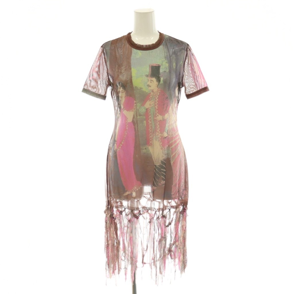 【中古】ジャンポールゴルチエ ファム Jean Paul GAULTIER FEMME ワンピース ひざ丈 半袖 ストレッチ 総柄 フリンジ パワーネット クルーネック 40 マルチカラー /BB レディース 【ベクトル 古着】 260710｜ブランド古着の買取販売ベクトル