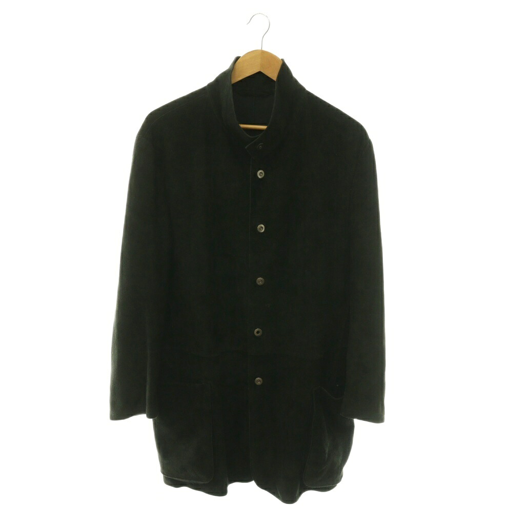【中古】アルマーニ コレツィオーニ ARMANI COLLEZIONI スエードコート ラムレザー スタンドカラー アウター ロング 50 黒 ブラック /HS ■OS メンズ 【ベクトル 古着】 260708|ブランド古着の買取販売ベクトル
