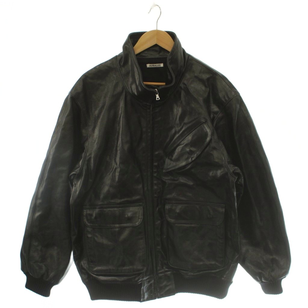 【中古】オーラリー AURALEE A25AB01WX LAMB LEATHER ZIP BLOUSON ブルゾン ジャケット レザー ジップアップ アウター 4 黒 ブラック /NR ■OS ■SH メンズ 【ベクトル 古着】 260710|ブランド古着の買取販売ベクトル