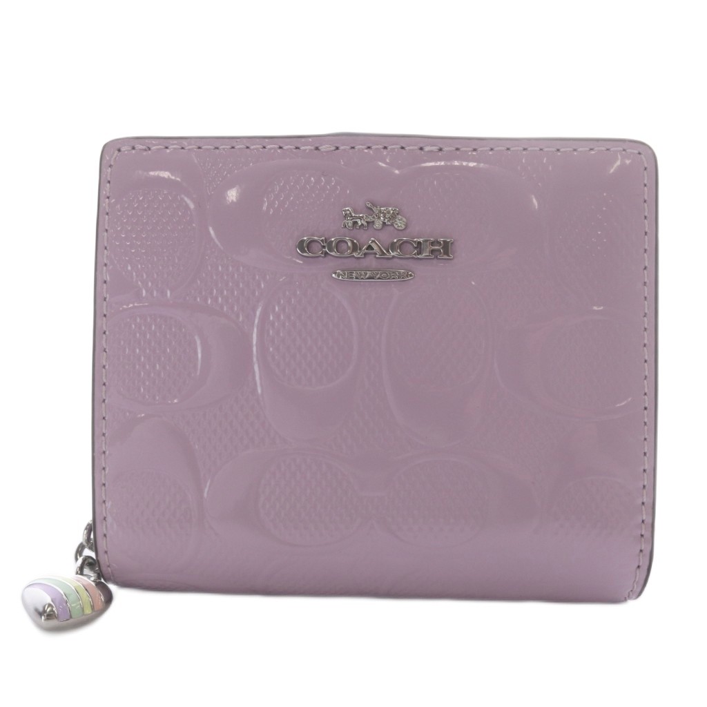 【中古】コーチ COACH スナップ ウォレット・シグネチャー レザー・ハート チャーム 財布 二つ折り エナメルレザー ライトバイオレット CDF21 /YO1 レディース 【ベクトル 古着】 260711｜ブランド古着の買取販売ベクトル
